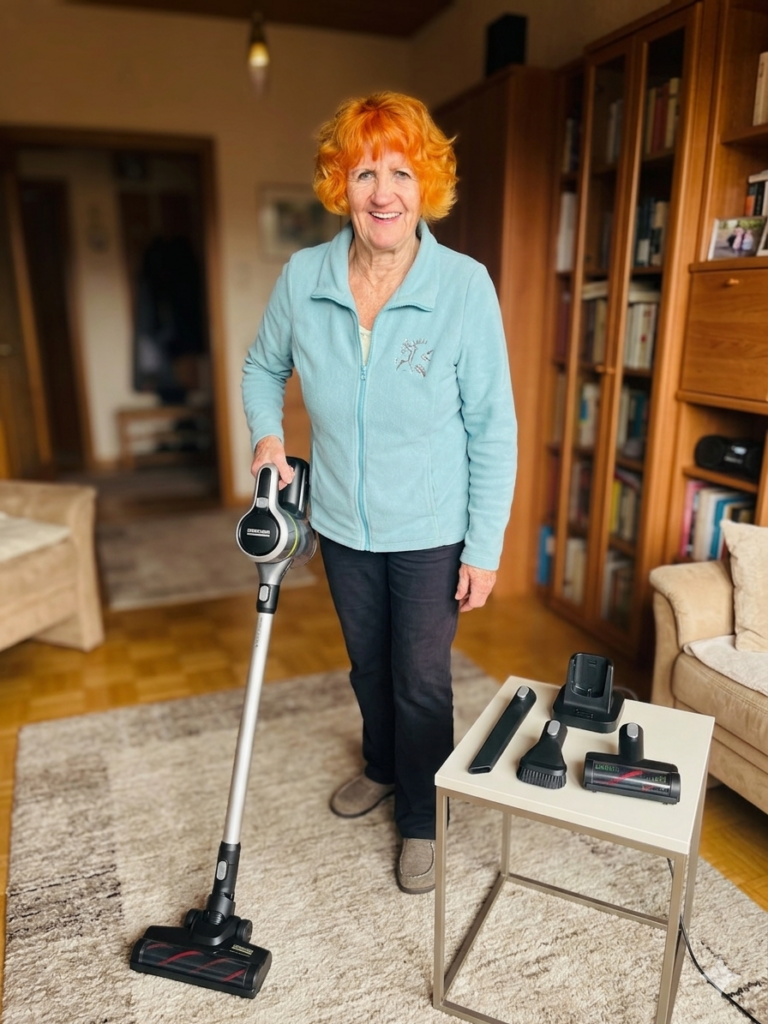 Bild beim Staubsaugen mit dem kabellosen Akkustaubsauger